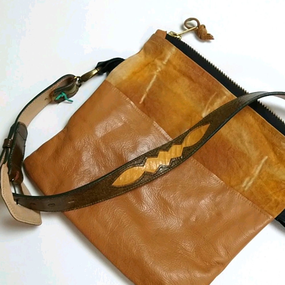 Handmade Leather Tye Dye Canvas Love Ticket Purse